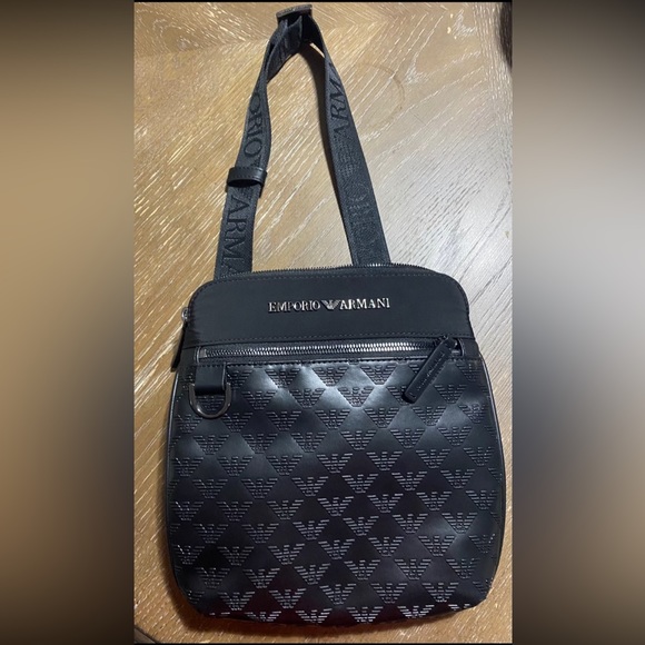 Black Emporio Armani Logo Leather Shoulder Bag  (Light Use) - Picture 2 of 3